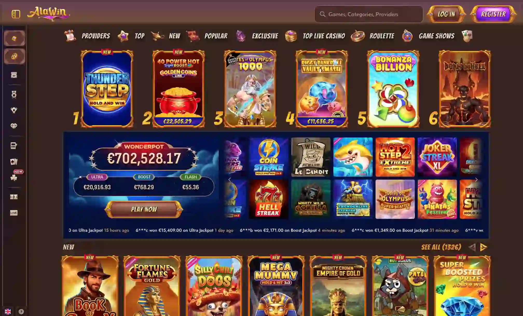 Libreria giochi di Alawin Casino